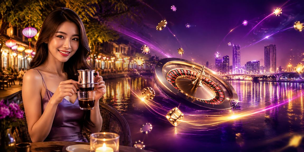 Người chơi Roulette bên ly cà phê phong cách Hội An